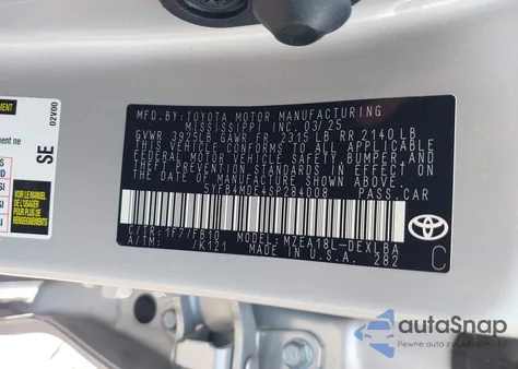 2025 Toyota Corolla Le from USA, damaged, VIN 5YFB4MDE4SP284008